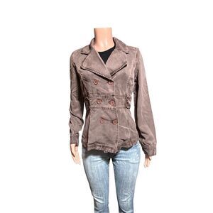 Women's long sleeve double-breasted brown Tencel blazer jacket M